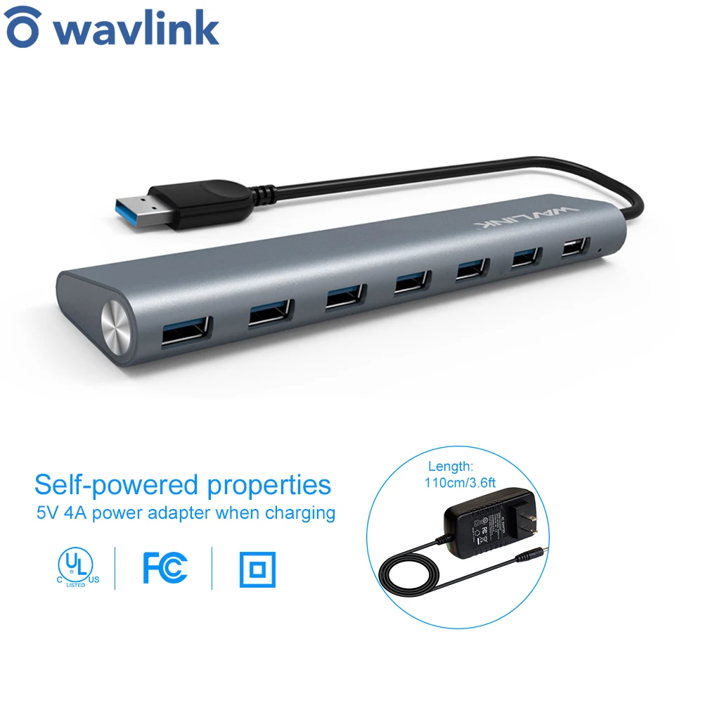 USB концентратор Wavlink с алюминиевым на 7 портов 3 0 до 5 Гбит/с|usb 3.0 aluminium|adapter for laptopusb hub