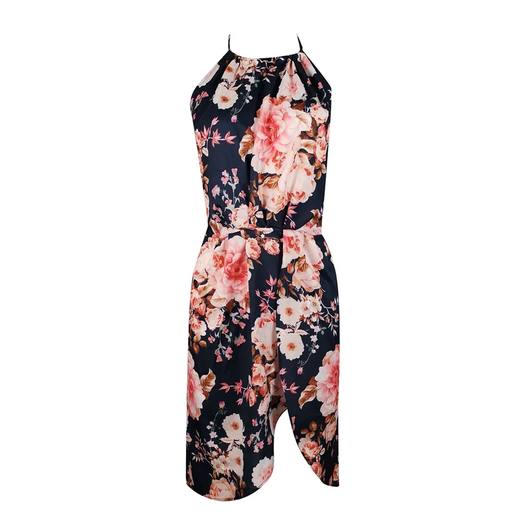 

Women's Thin Skirt 2021 New Printed Sleeveless Beach Dress Sexy Halter Tie Dress