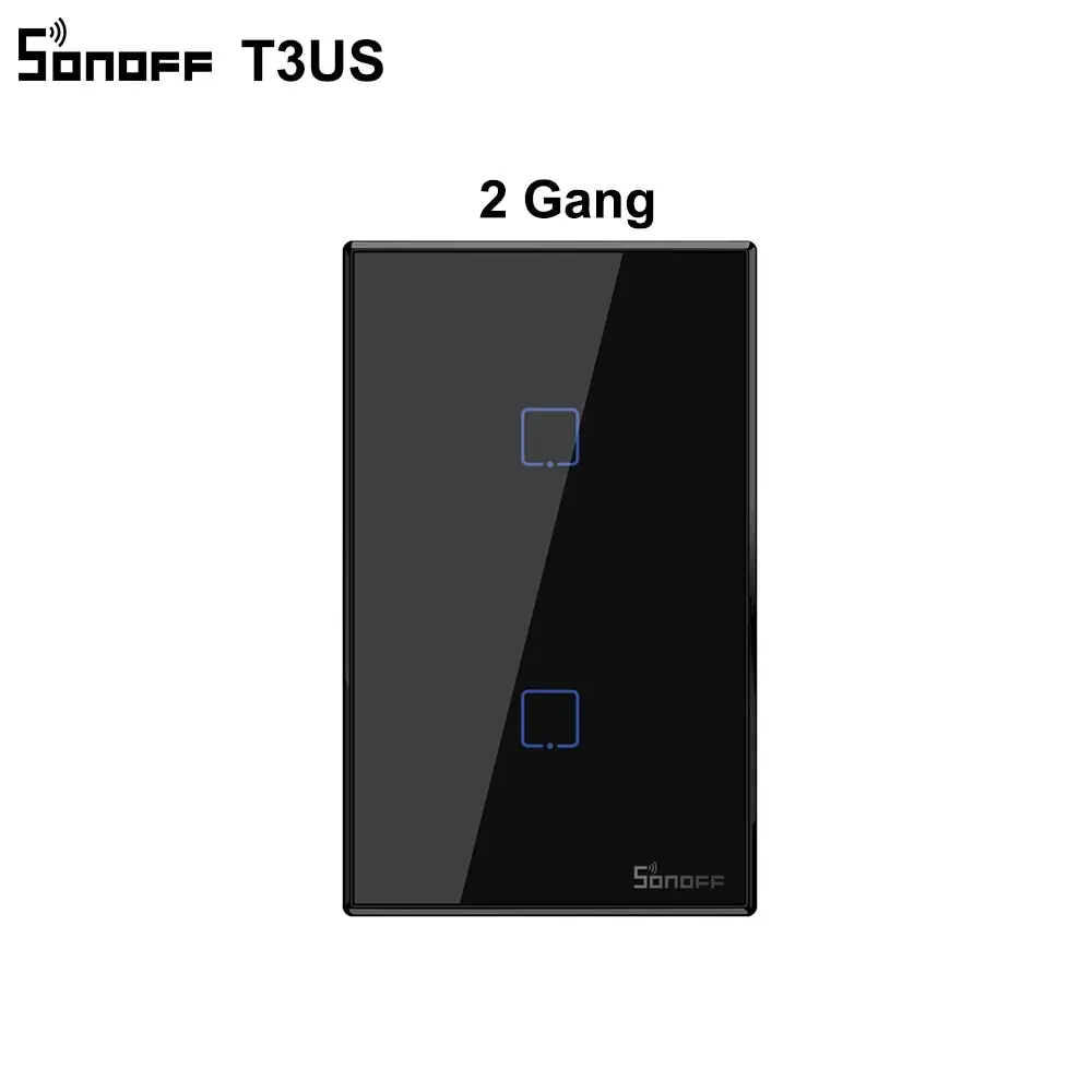 T3 US 2Gang Sonoff T3 US беспроводной RF433 Wifi настенный выключатель света черная стеклянная панель приложение пульт дистанционного управления умный дом сенсорный переключатель с Alexa Google Home - Комплект: T3 US 2Gang