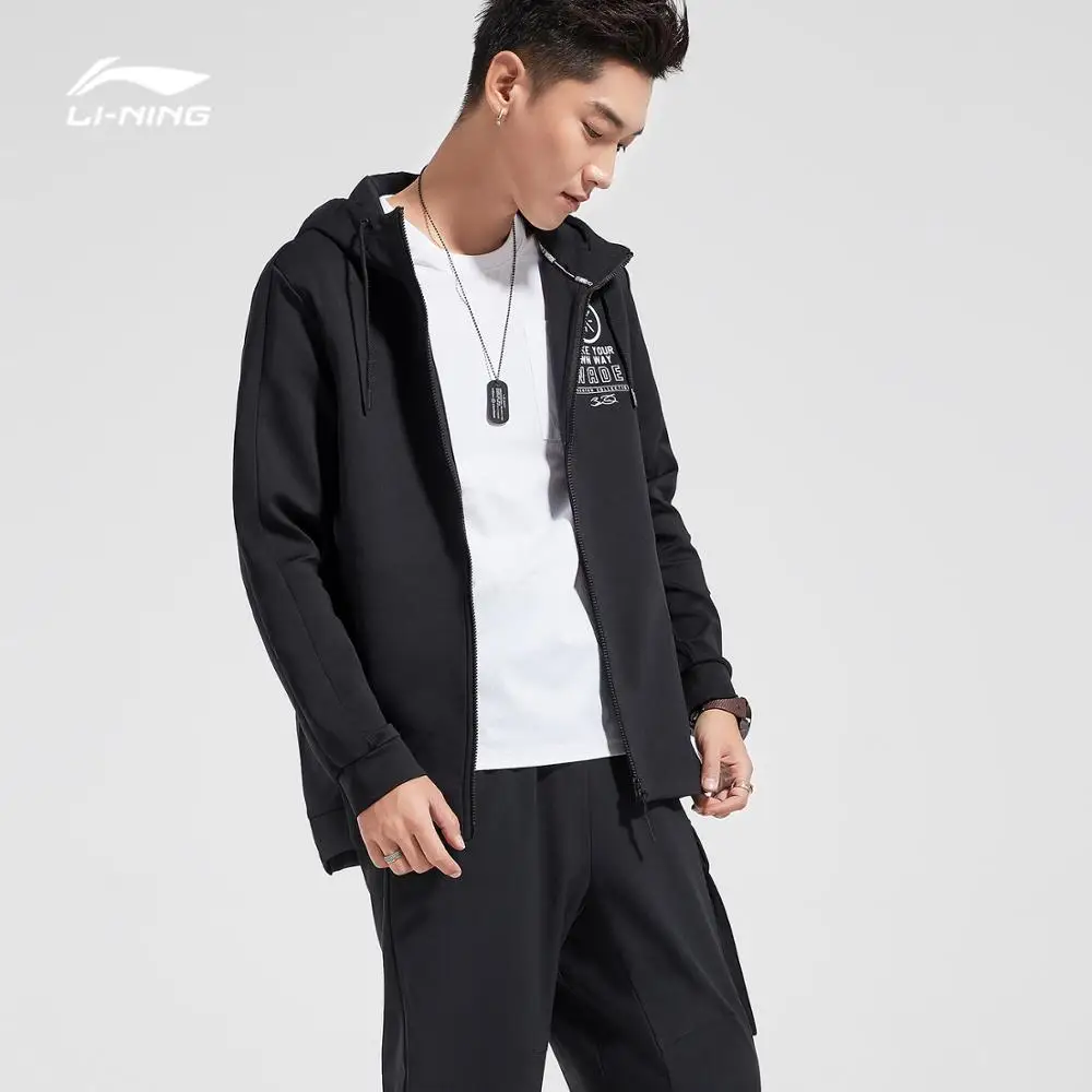 Li-Ning мужская толстовка с капюшоном серии Wade, 48% полиэстер, 42% хлопок, 10% спандекс, Стандартная посадка, комфортный спортивный свитер AWDN897 MWW1482