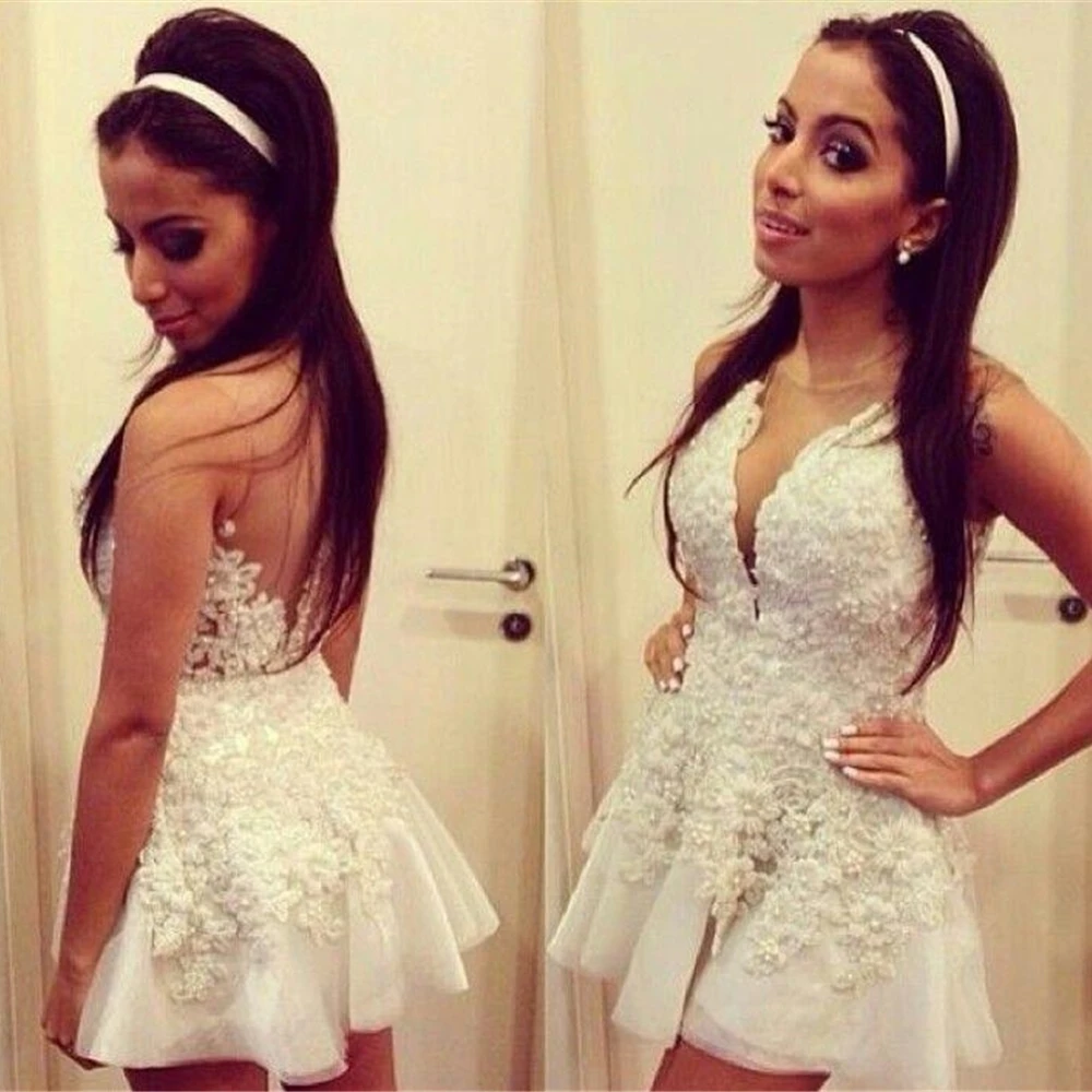 

O-Neck White Sexy Formal Dresses Applique Evening Dress Beaded llusion Custom 3D Floral Appliques Prom Party Gown