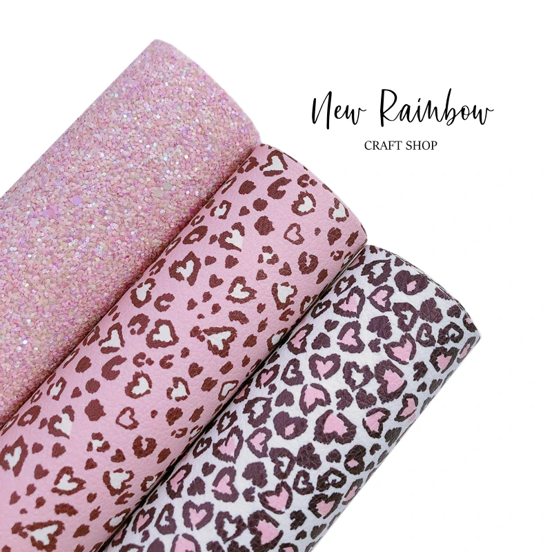 Новый Радужный 30x22 см Розовый Блестящий Дикая любовь Леопард искусственная кожа