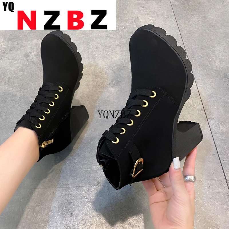 

New Spring Winter Women Pumps Boots High Quality Lace-up European Ladies Shoes PU High Heels Boots Fast Delivery