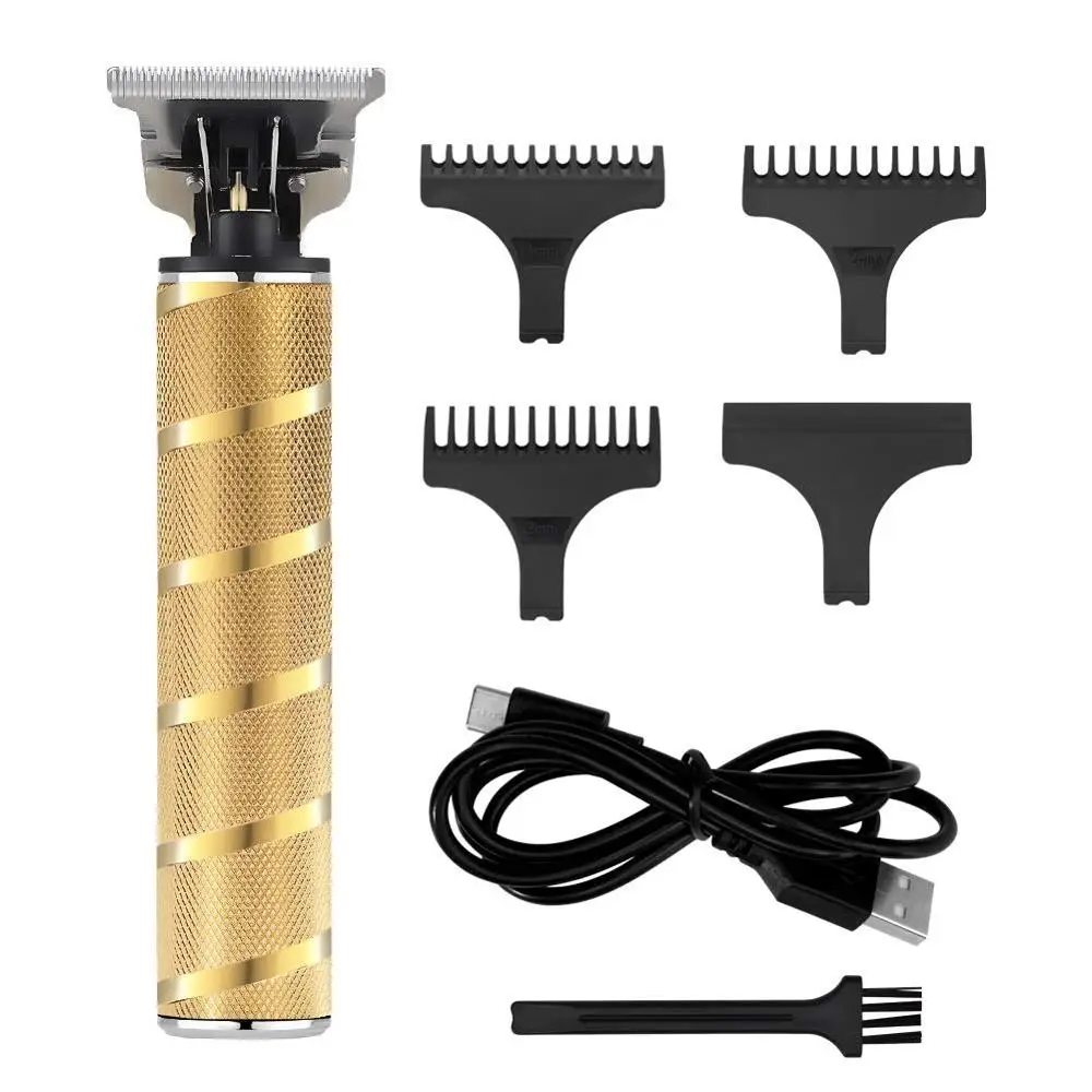 USB Stainless Steel T Blade Hair Trimmers Men Shaver Rechargeable Baldheaded Hair Clippers Barber Hair Cutting Machine Trimmer