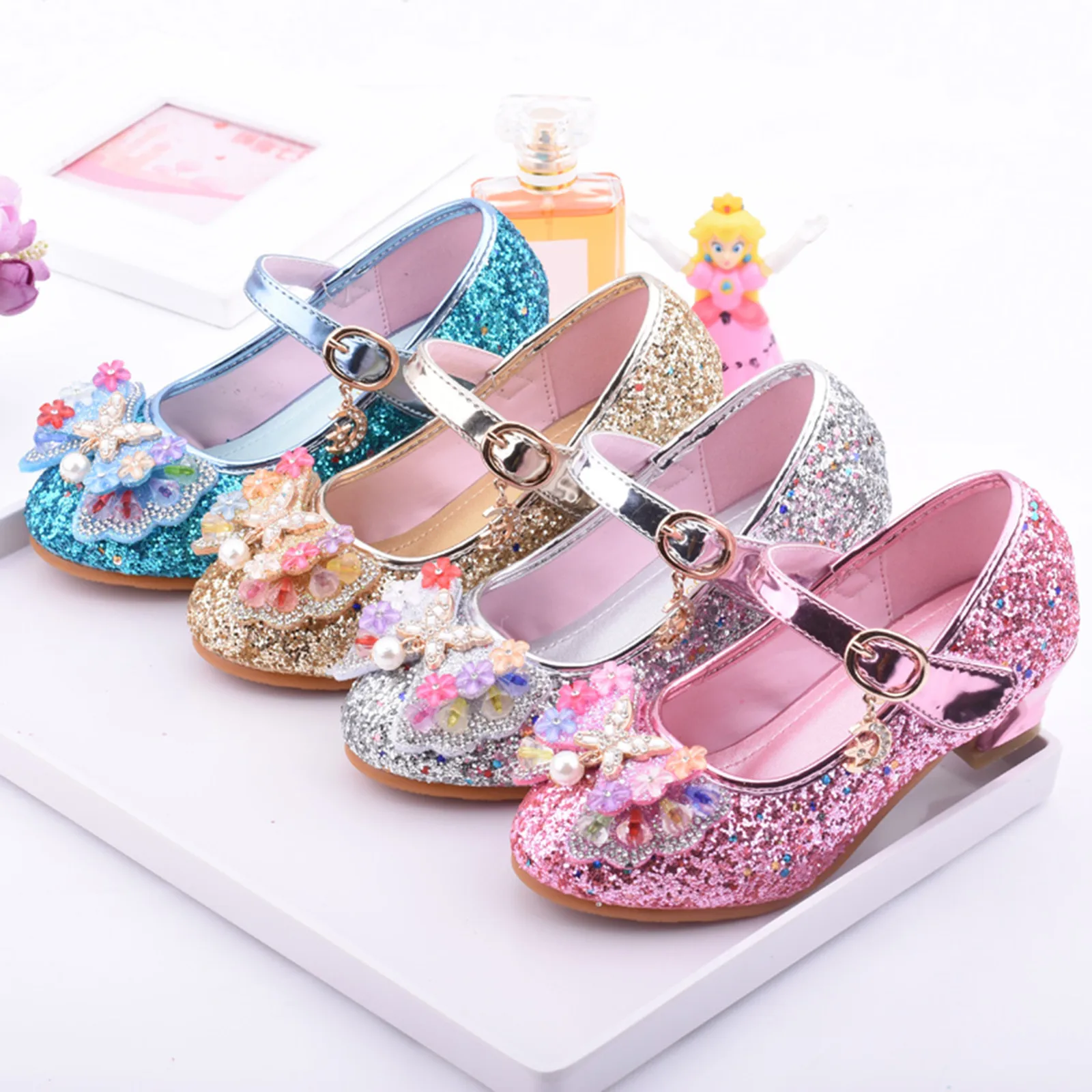 

Kids Baby Girls Pearl Crystal Bling Bowknot Single Princess Shoes Fashion Girls Sandals Diamond Decoration Girl Shoes