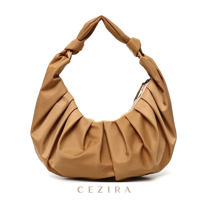 

CEZIRA Summer Pleated Handbags For Women Soft Nylon Shoulder Baguette Purses Ladies Fashion Armpit Bag Female Leisure Cloud Bags