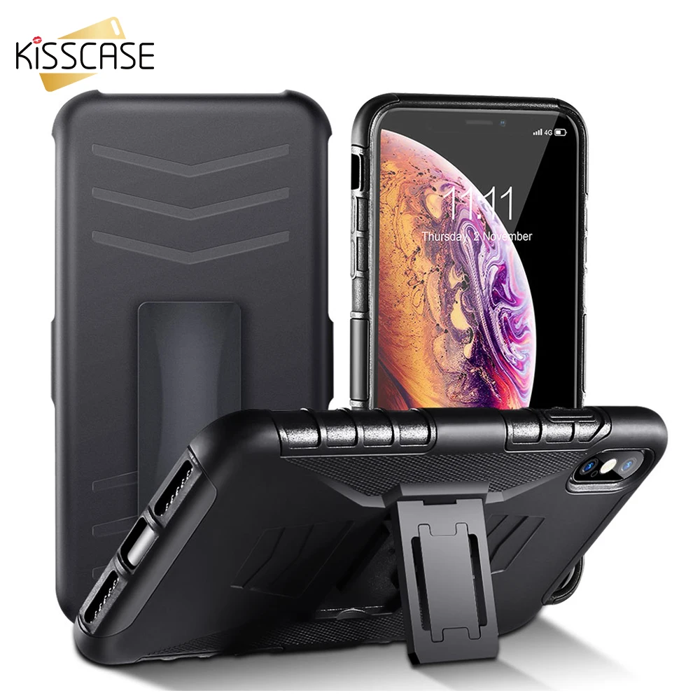 KISSCASE 3 in 1 Shockproof Case For Huawei P30 P20 Pro Mate 20 Lite Nova 4 Y3 Y5 Y6 Y9 2018 Waist Belt Clip Back Cover | Мобильные