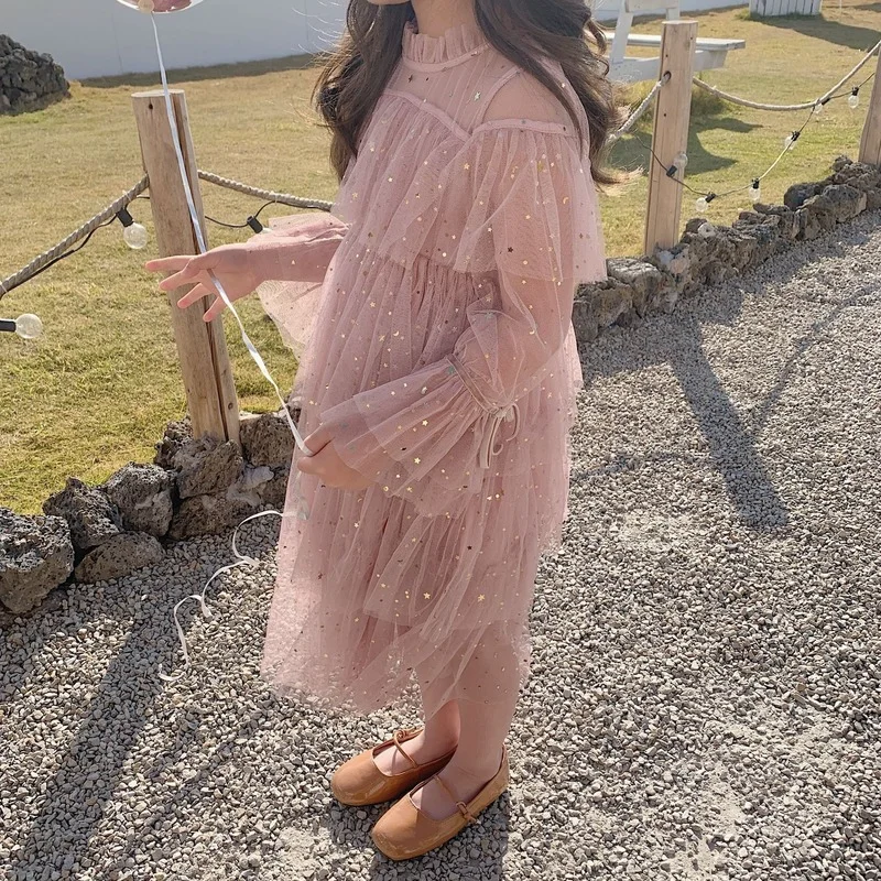 Весна 2022 блестящее платье принцессы с длинными рукавами и блестками для девочек