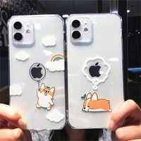transparent cute cartoon corgi straight edge case for iphone 11 12 pro xs max 7 8 plus x xr se 2020 clear shockproof back cover