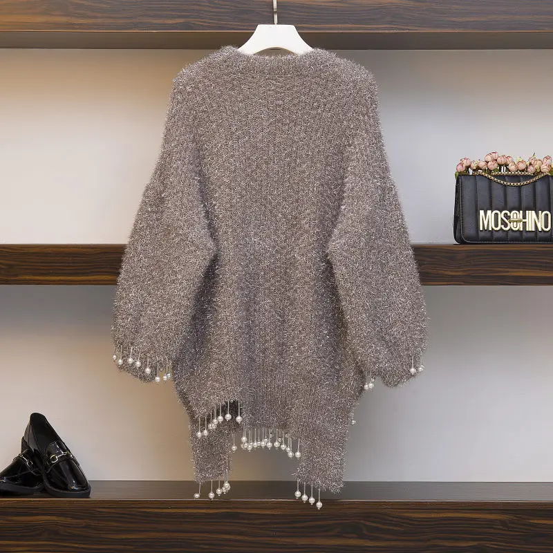 Женский свободный длинный свитер большого размера пуловер Модный повседневный