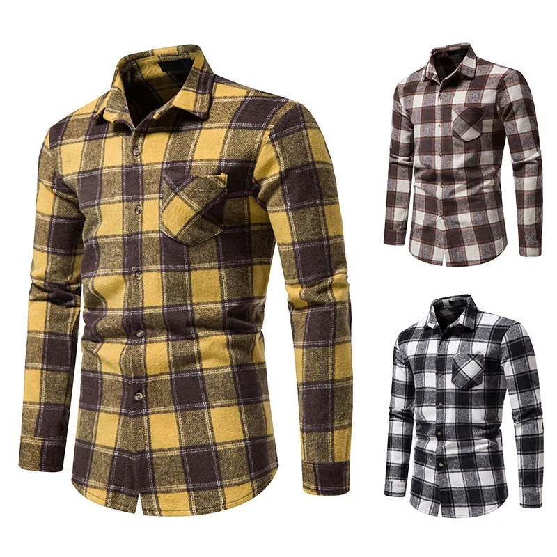 Mens Shirts Checked Print Flannel Long Sleeve Soft Warm Winter Spring Casual Tops
