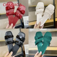chaxiaoa chain design women summer slippers buckle decora casual comfort ladies slides outside jelly shoes woman flats slippers