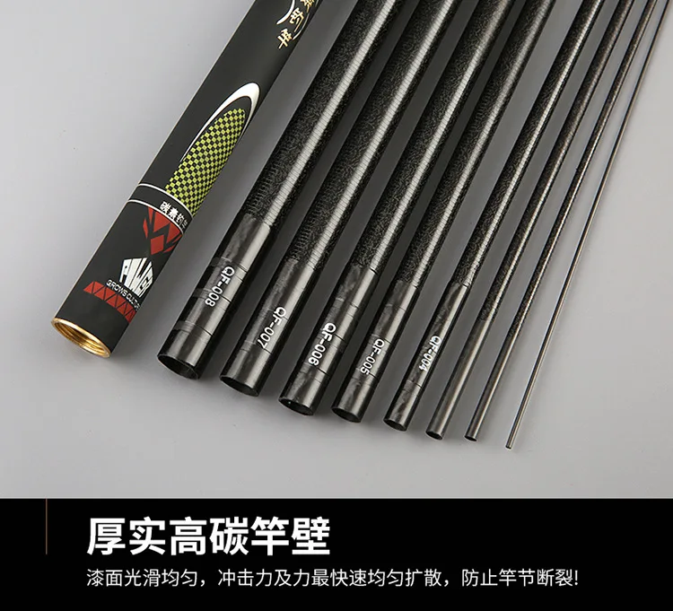 Tenphar BLACK GOLD Series Telescopic Fishing Rod Fast Action Superhard Superlight Hi-Carbon Fiber 5.4M 118g with 2 Tips