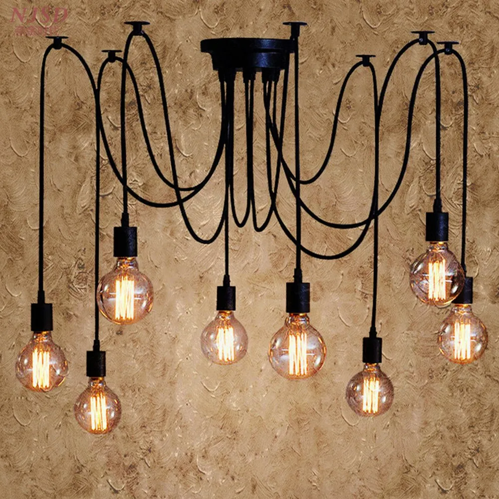 

Nordic Spider Industrial Pendant Lamp E27 Loft Edison Industrial Hanging lamps Length 160cm 6 Heads a set Pendant Lights