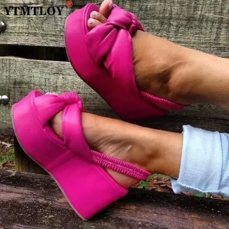 

Women Thick Bottom Knot Sandals Female Summer Fashion Platform Solid Shoes Ladies New Casual Outside Footwear Plus Size