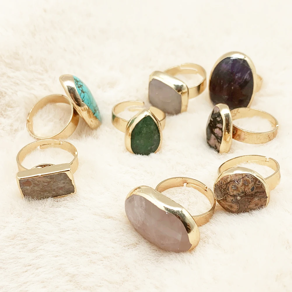 

New Vintage Big Water Drop Retro Open Natural Stone Rings for Women Girl Finger Ring Party Wedding Jewelry Gift Adjustable