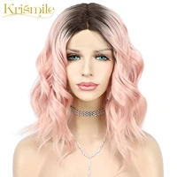 short natural wavy synthetic lace wigs ombre pink t middle parting wig party cosplay daily for women heat resistant drag queen