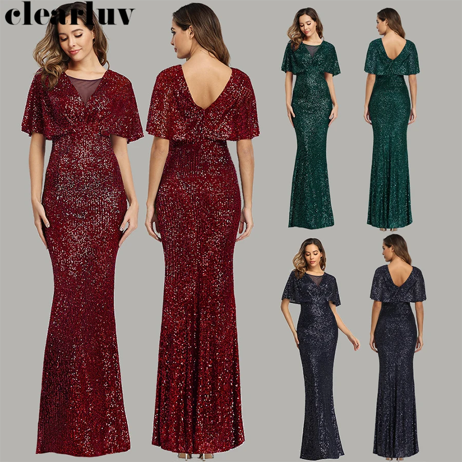 Женское вечернее платье с юбкой годе длинное облегающее круглым вырезом