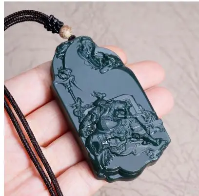 

Natural A hetian jade double Hand-Carved jade enlightenment black green jade pendant jade necklace men pendants jewelry