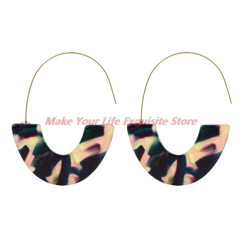

New Special Design Fashion Leopard Grain Multi-Color Big Hook Acrylic Earrings Semicircle Resin Drop Earring