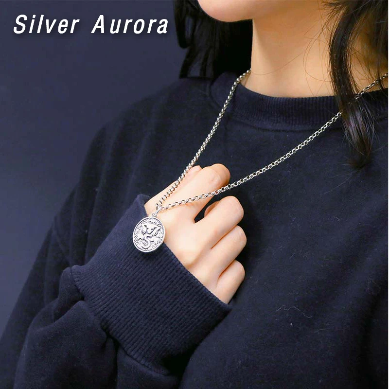 Винтажный подвеска с монетой для мужчин и женщин из настоящего массивного серебра 925 пробы - ювелирное украшение в стиле хип-хоп и рок, модный подарок.