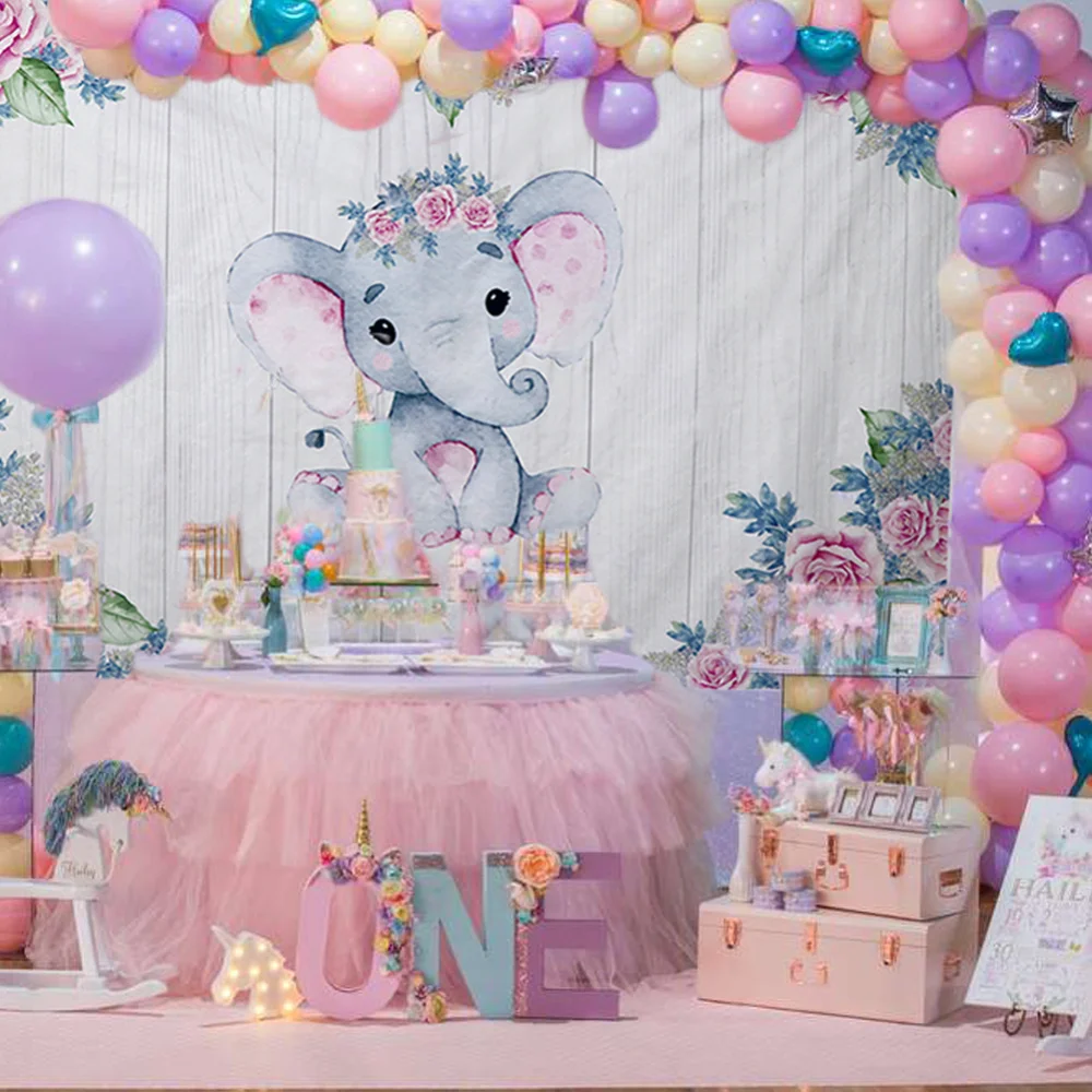 Виниловый фон для студийной фотосъемки с изображением слона животного цветка