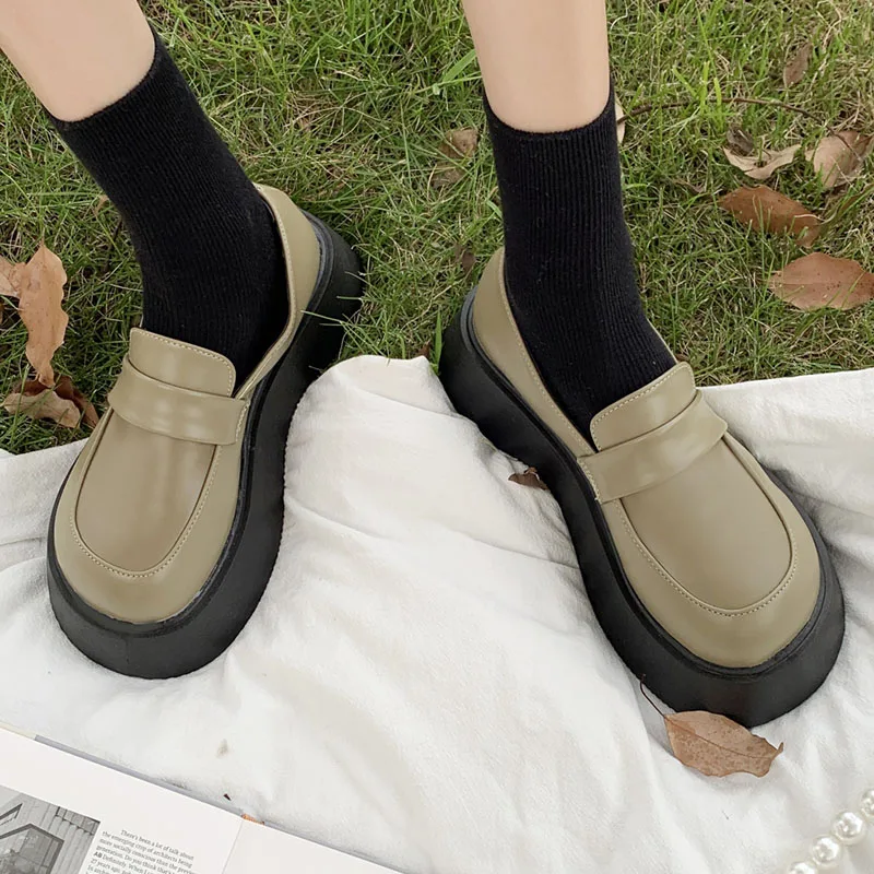 

Rimocy 2021 Women's Chunky Heels Loafers Autumn New Round Toe Platform Shoes Woman Shallow Mouth Slip on Students Shoes Female