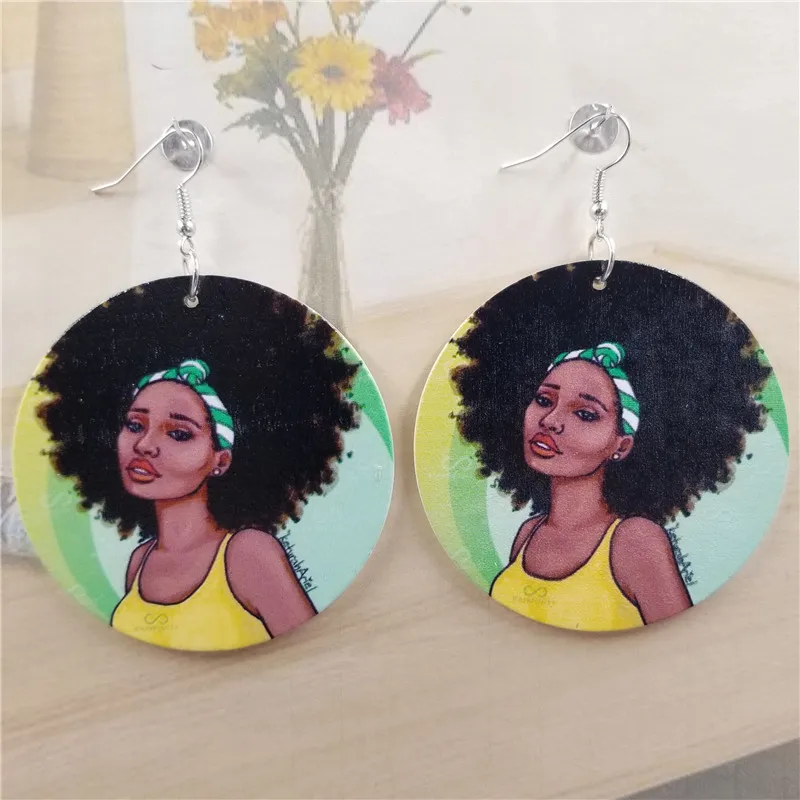 Богемные винтажные круглые серьги из натурального дерева в форме головы