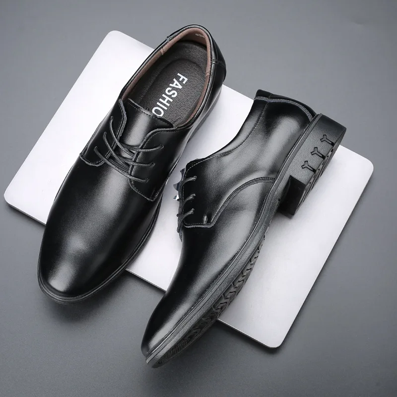 

Men Dress Shoes Lace-up Casual Business Leather Shoes British Style Pointed Toe Office Shoes Fashion Male Formal Wedding Shoes