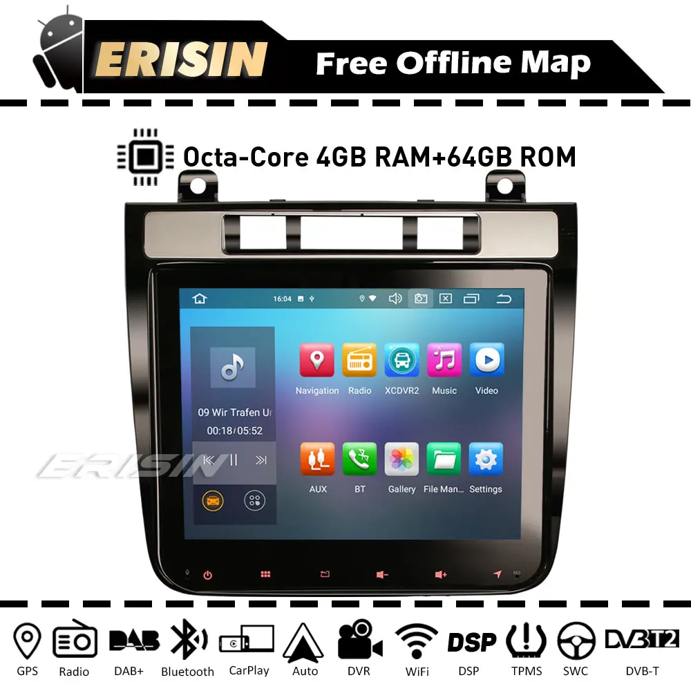 Erisin ES8141T 8 ядерный 4 &quotAndroid авто 10 автомобиль радио для VW TOUAREG 2010 2018 GPS навигации CarPlay