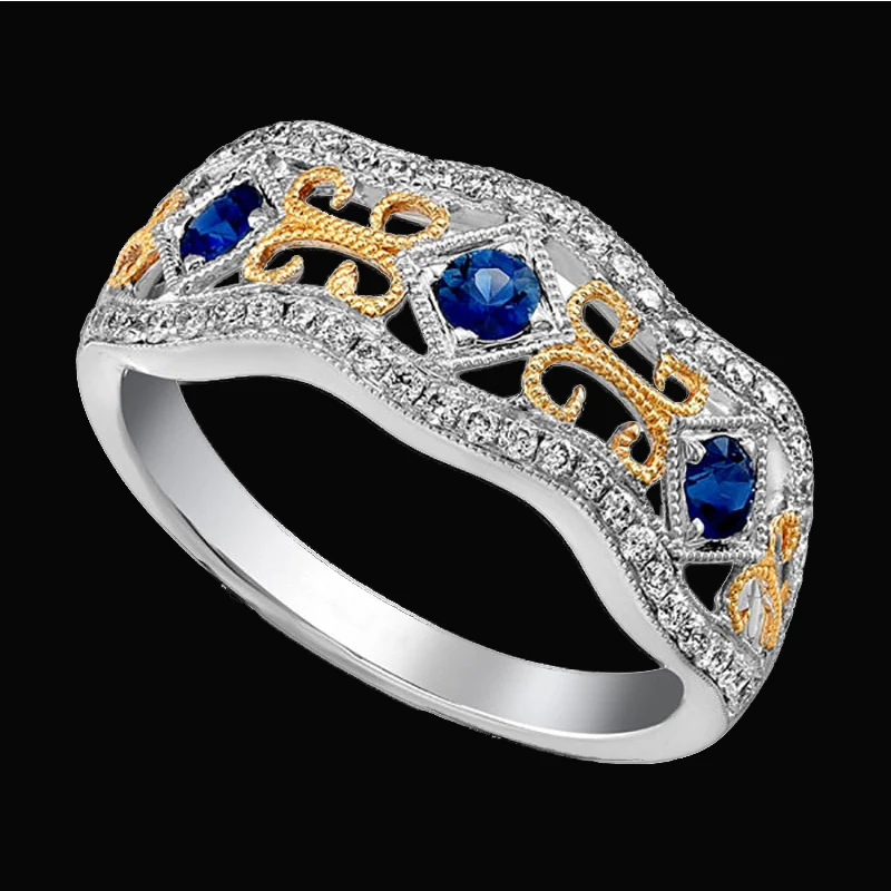 

Ring Alloy Size 6-10 Blue Color Main Stone Tone Wedding Gorgeous Rings Two Women