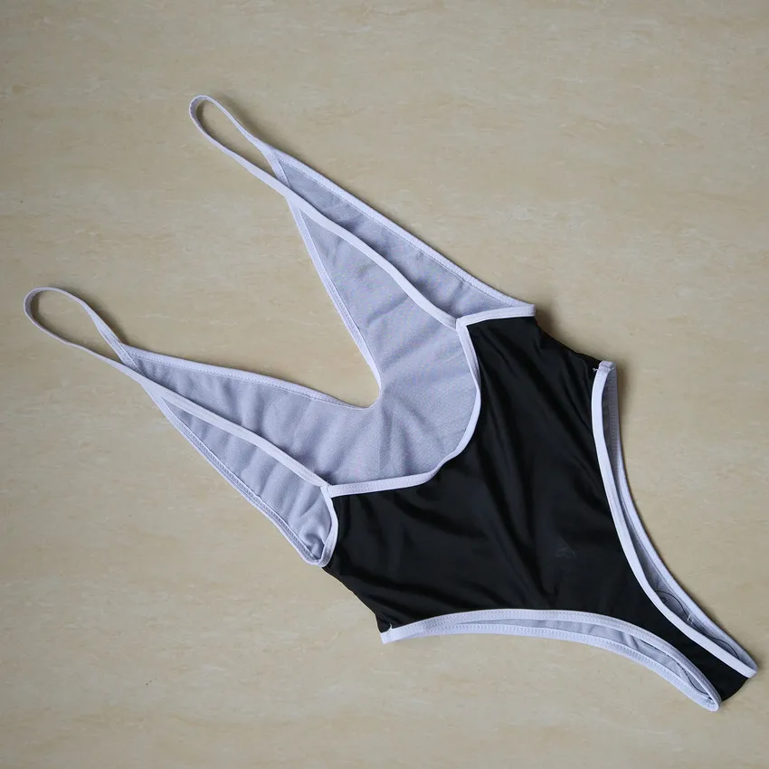 Черно-белый слитный купальник стринги 2021 купальный костюм с высоким вырезом