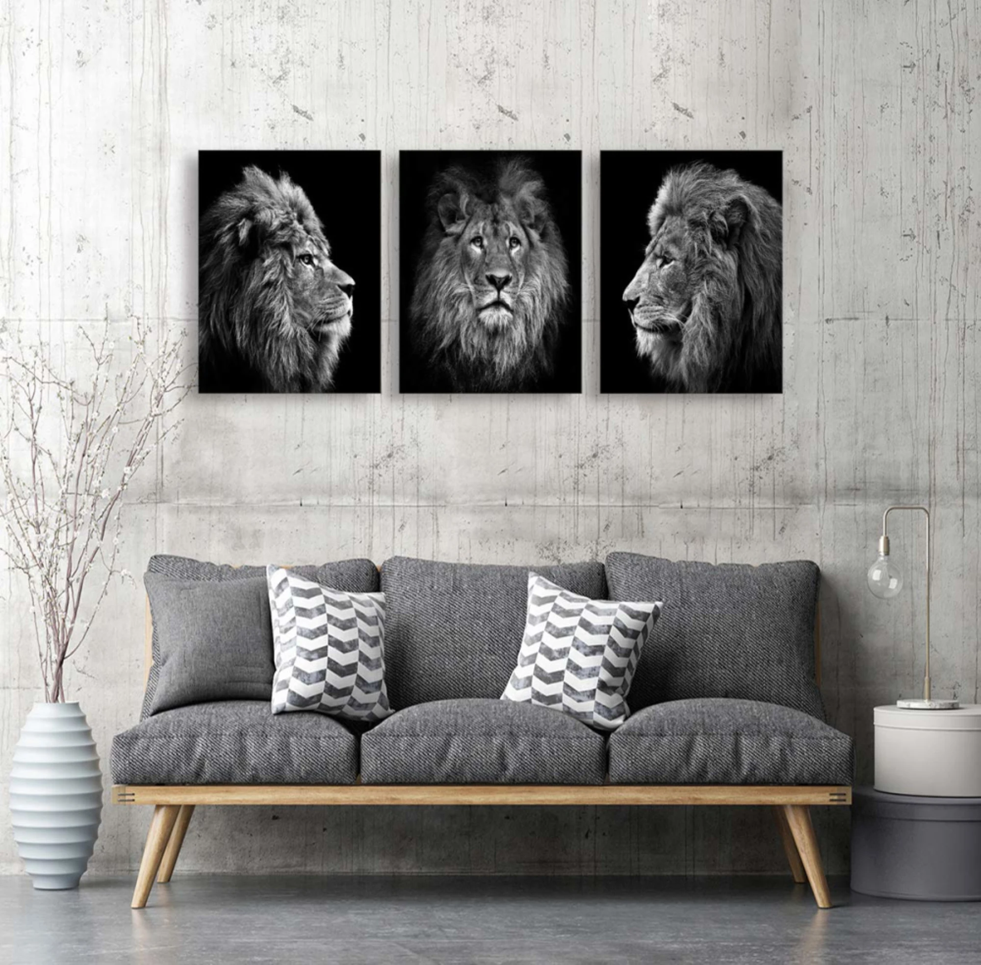 

Framed Wall Art Black and White Lion Head Portrait Wall Art Painting Pictures Print Canvas Animal for Bedroom Living Room