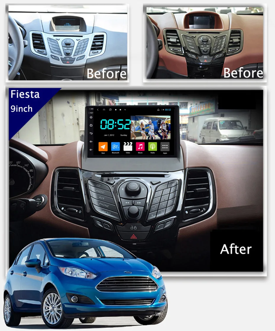Android 8 1 автомобильный DVD 1din мультимедийная система навигации для Ford fiesta 2009-2017 gps