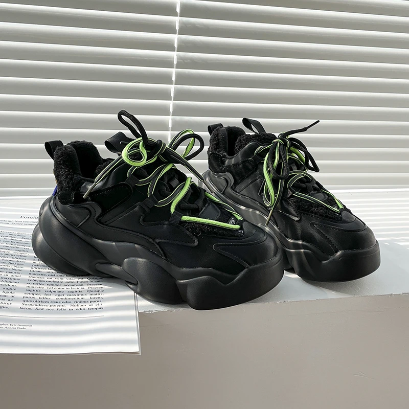 Женские меховые кроссовки плоская подошва толстая женская спортивная обувь