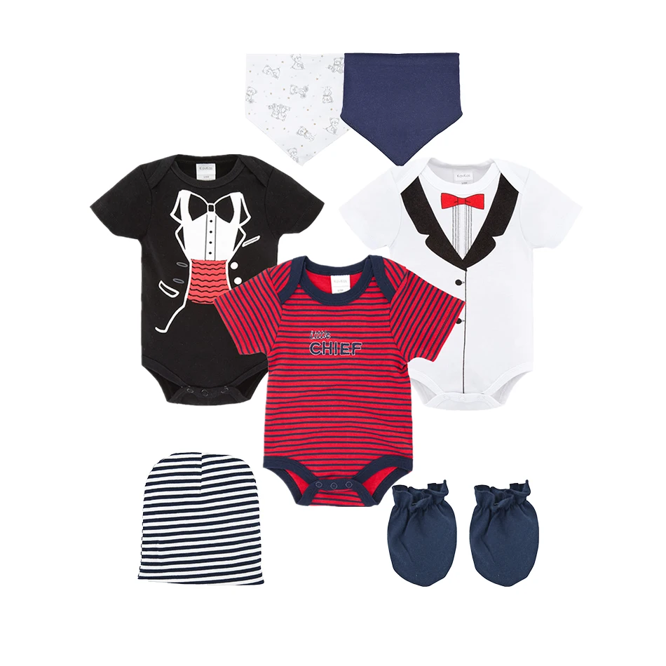 8PCS Baby Boy Bodysuit Clothes Set Newborn Baby Jumpsuit roupa infantil Clothing Set with Baby Caps Bibs Gloves Gifts
