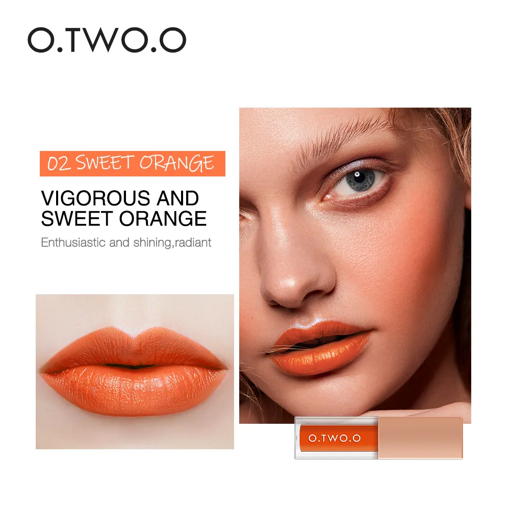 02 sweet orange O.TWO.O 2 In 1 Lip Gloss+ Liquid Blusher Double Effect Long Lasting Waterproof 4 Colors Soft Silky Smooth Makeup - Цвет: 02 sweet orange