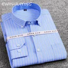Рубашка мужская с длинным рукавом, Повседневная блуза из ткани Оксфорд, в клетку, деловой классический топ в полоску, осень