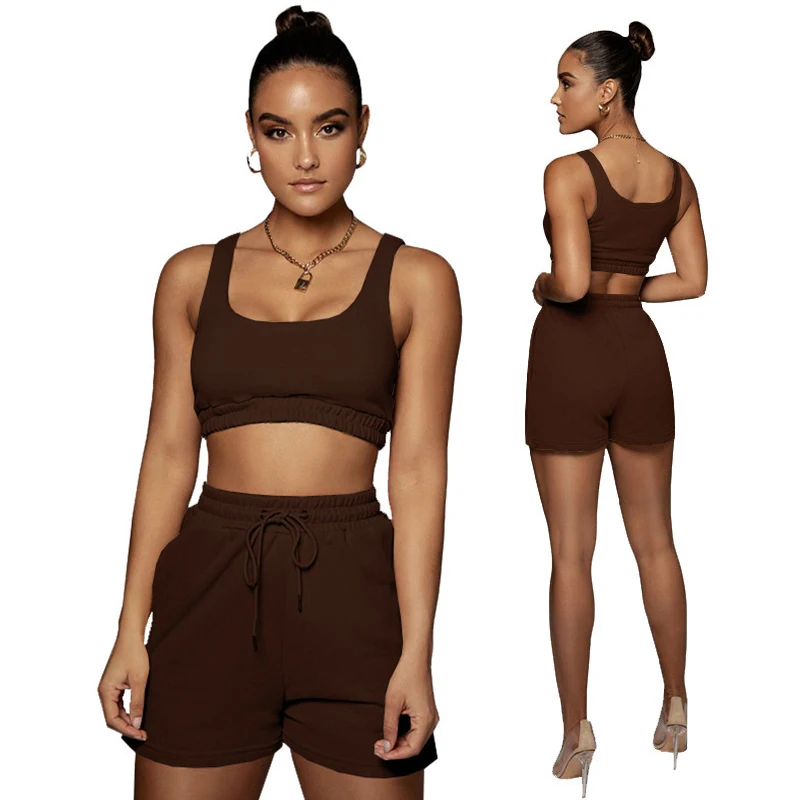 

Active Sportswear Tank Top And Biker Shorts Sets For Women Casual Solid Athleisure Two Piece Outfits Summer 2021 Set