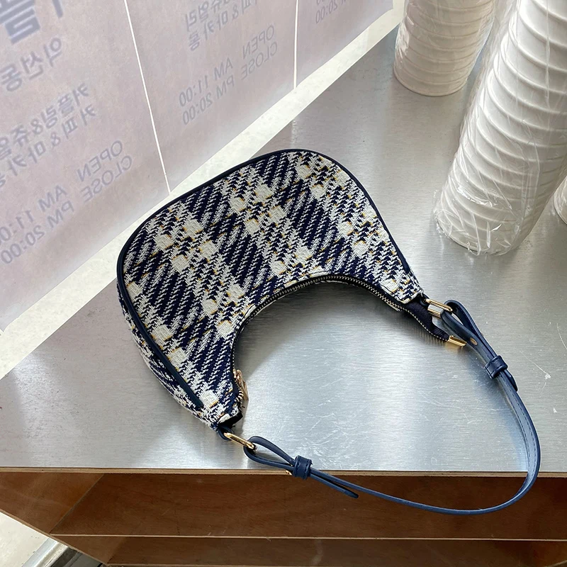 Retro Plaid Women's Hobos Shoulder Messenger Bag Fashion Ladies Half Moon Underarm Bags Vintage Female Small Tote Purse Handbags