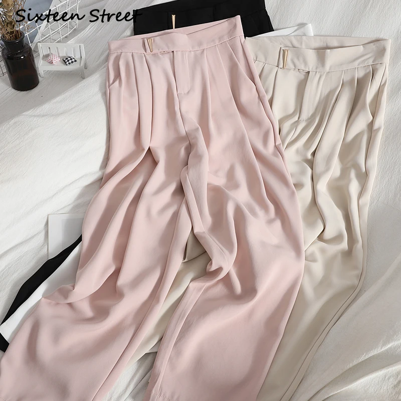 

Suit Pants for Women Solid Casual Korean Style Gentle Wide Leg Pants High Waist Straight Trousers Women Harajuku High Quality