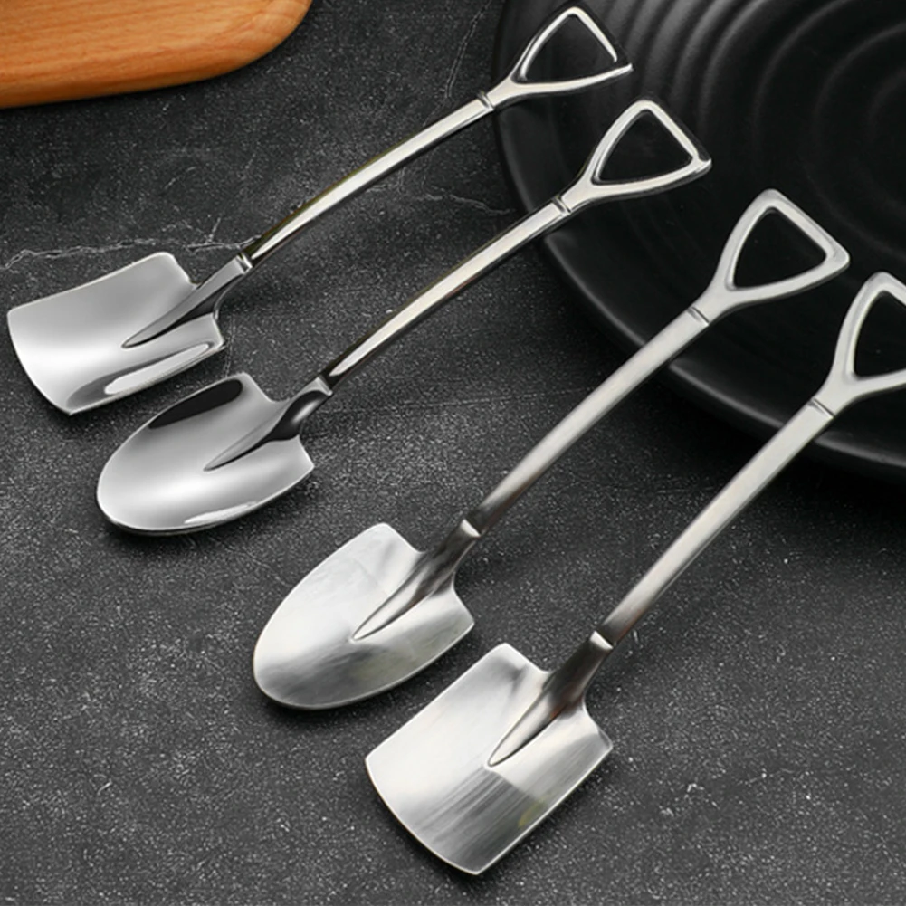 

4PCS 304 Stainless Steel Shovel Shape Spoon Coffee Spoon Retro Shovel Ice Cream Spoon Creative Tea Spoon Fashion Tableware