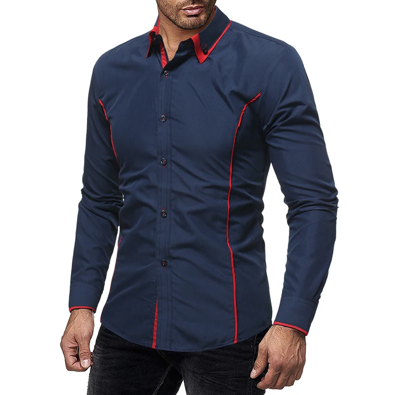 Роскошные красные черные рубашка Для мужчин новый Slim Fit с длинными рукавами Camisa