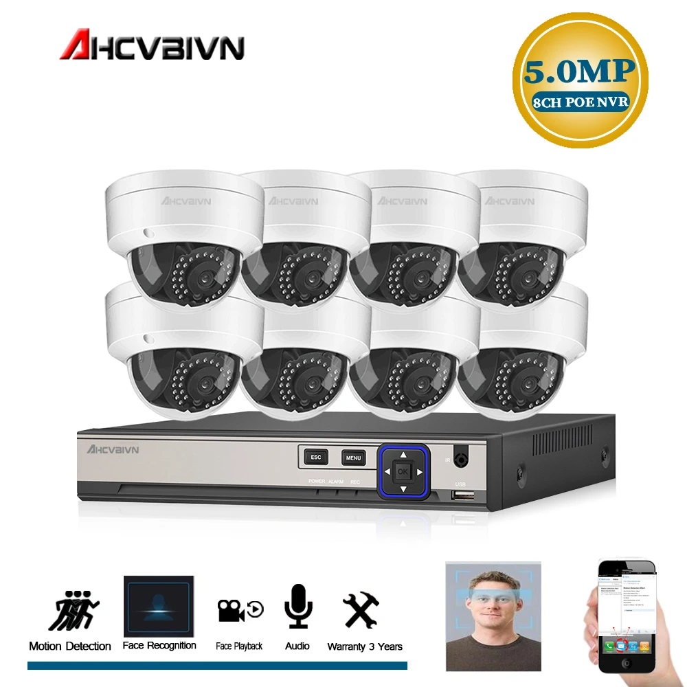 Подключи и играй 5.0MP HD 8CH POE NVR 24 ИК День Ночь Крытый Открытый водонепроницаемый