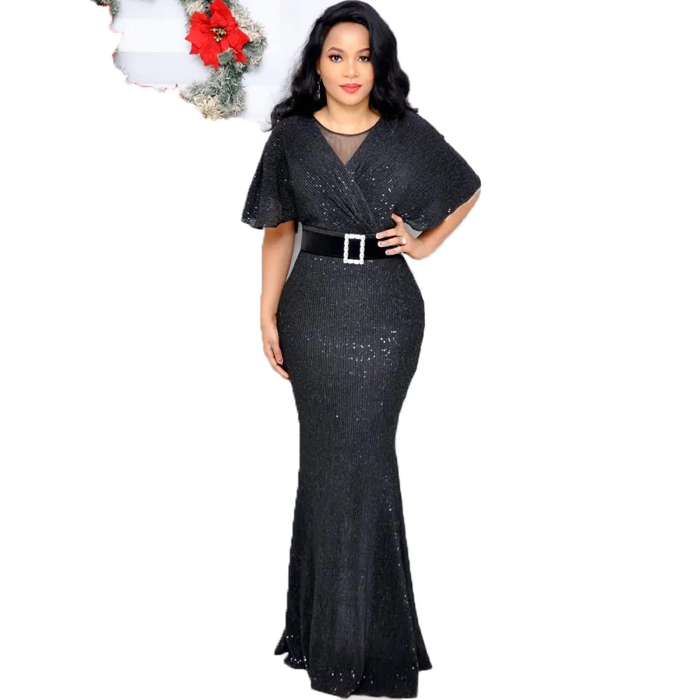 Платье в африканском стиле с блестками черного и золотого цвета|Африканская