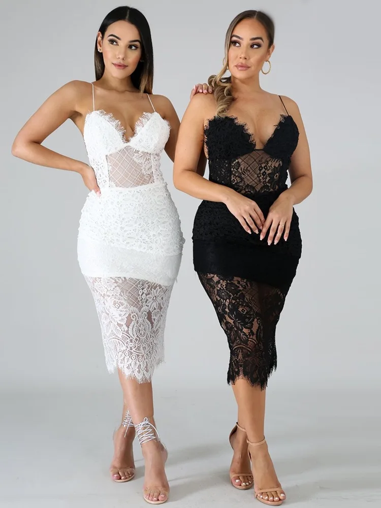 Women Summer Dress Vestidos 2019 Sexy Fashion Designer Black White Lace Party Club | Женская одежда