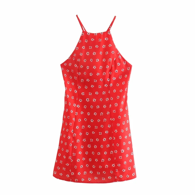 

SLMD Stylish Sweet Floral Red Strap Mini Dress Women 2021 Fashion Sexy Backless Dresses Girls Casual Chic Vestidos