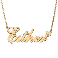 love heart esther name necklace for women stainless steel gold silver nameplate pendant femme mother child girls gift