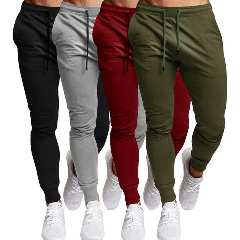 

2021 Mens Casual Slim Fit Tracksuit Sports Solid Color Male Gym Cotton Skinny Joggers Sweat Casual Pants Trousers
