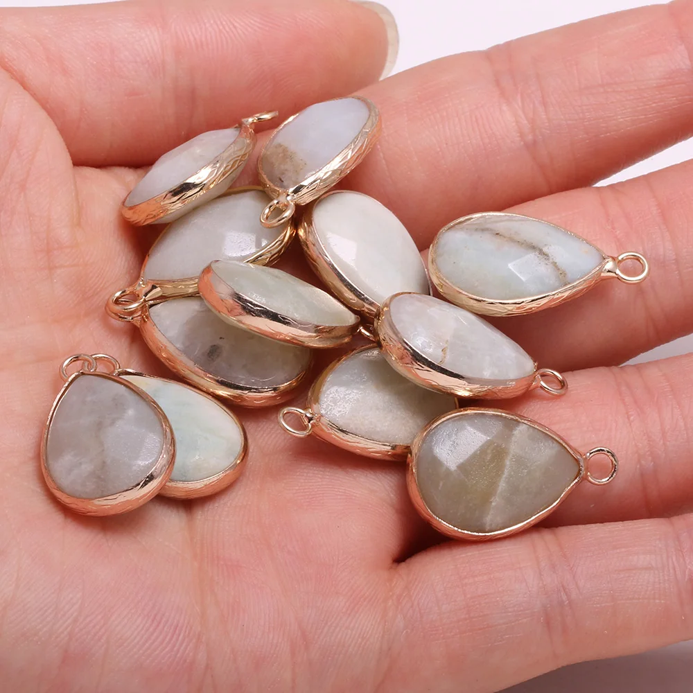 

New 5pcs Natural Stone Water Drop Shape Section Amazonite Pendants for Jewelry Making DIY Necklace Size 13x23mm